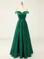 Vintage / Originale Vert Foncé Satin Fendue devant Robe De Bal 2024 Princesse Bretelles Spaghetti Sans Manches Dos Nu Longue Robe De Ceremonie