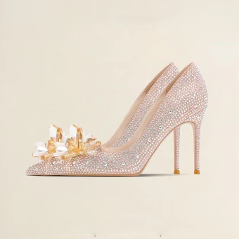 Sparkly Cinderella Champagne Crystal Wedding Shoes 2021 10 Cm 4 Inch Rhinestone High Heels Pointed Toe Stiletto Heels Pumps
