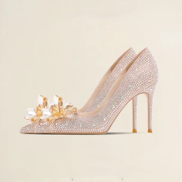 Sparkly Askepott Champagne Krystall Brudesko 2021 10 Cm 4 Inch Rhinestone Høyhælte Spisse Stiletthæler Pumps