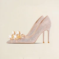 Sparkly Askepott Champagne Krystall Brudesko 2021 10 cm / 4 inch Rhinestone Høyhælte Spisse Stiletthæler Pumps