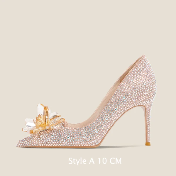 Glitzernden Aschenputtel Champagner Kristall Brautschuhe 2021 10 cm / 4 inch Strass Hochhackige Spitzschuh Stilettos Pumps