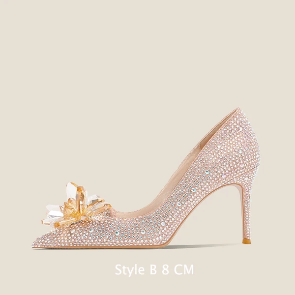 Glitzernden Aschenputtel Champagner Kristall Brautschuhe 2021 10 cm / 4 inch Strass Hochhackige Spitzschuh Stilettos Pumps