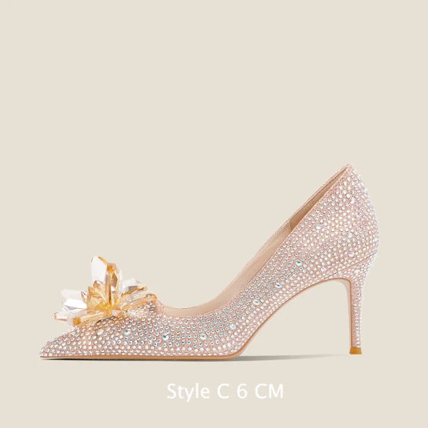 Glitzernden Aschenputtel Champagner Kristall Brautschuhe 2021 10 cm / 4 inch Strass Hochhackige Spitzschuh Stilettos Pumps