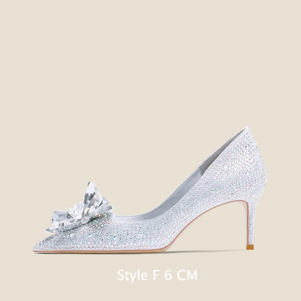Glitzernden Aschenputtel Champagner Kristall Brautschuhe 2021 10 cm / 4 inch Strass Hochhackige Spitzschuh Stilettos Pumps