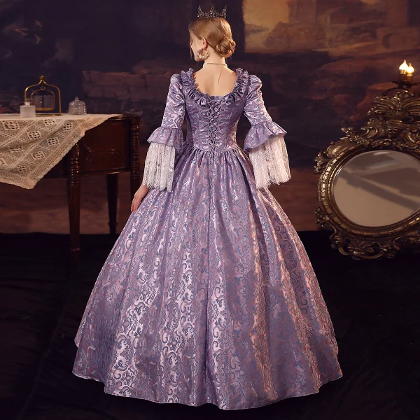 Medieval Vintage / Retro Purple Prom Dresses 2024 1/2 Sleeves Floor-Length  / Long Square Neckline Cosplay