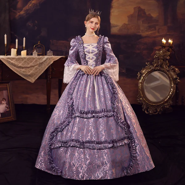 Medieval Vintage / Retro Purple Prom Dresses 2024 1/2 Sleeves Floor-Length / Long Square Neckline Cosplay Ball Gown Formal Dresses