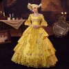 Medieval Vintage / Retro Gold Prom Dresses 2024 1/2 Sleeves Floor-Length / Long Square Neckline Cosplay Ball Gown Flower Prom Formal Dresses