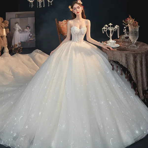 Stunning Star Corset Champagne Ball Gown Bridal Summer Wedding Dresses ...