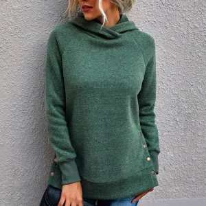 Comfortable Casual Women Tops Green Hoodies 2021 Solid Color Loose Hooded Street Wear Fall Winter Long Sleeve Sweatshirts