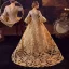 Medeltida Vintage Guld Balklänningar 2024 Korsade remmar 3D Spets Utskrift U-Hals 3/4 ärm Balklänning Domstol Tåg Cosplay Bal Formella Klänningar
