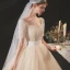 Glamour Champagne Perle La Mariée Robe De Mariée 2020 Princesse Manches Courtes Encolure Carrée Perlage Bretelles croisées Scintillantes Tulle Plage Chapel Train Noeud Ceinture