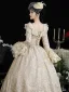 Vintage / Retro Medieval Champagne Prom Dresses 2024 3D Lace Printing Floor-Length / Long U-Neck Long Sleeve Ball Gown Cosplay Prom Formal Dresses