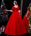 Medieval Vintage / Retro Red Prom Dresses 2024 1/2 Sleeves Floor-Length / Long Crossed Straps Printing Square Neckline Cosplay Pageant Ball Gown Formal Dresses