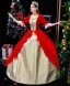 Medieval Vintage / Retro Red Prom Dresses 2024 1/2 Sleeves Floor-Length / Long Crossed Straps Printing Square Neckline Cosplay Pageant Ball Gown Formal Dresses