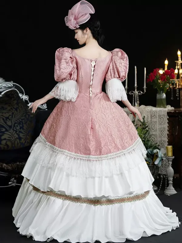 Vintage / Retro Medieval Blushing Pink Prom Dresses 2024 3D Lace Floral Pearl Floor-Length / Long U-Neck 1/2 Sleeves Cosplay Ball Gown Prom Formal Dresses