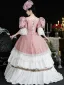 Vintage / Retro Medieval Blushing Pink Prom Dresses 2024 3D Lace Floral Pearl Floor-Length / Long U-Neck 1/2 Sleeves Cosplay Ball Gown Prom Formal Dresses