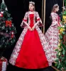 Medieval Vintage / Retro Red Prom Dresses 2024 A-Line / Princess Printing Flower Floor-Length / Long Square Neckline Cosplay Pageant 1/2 Sleeves Ball Gown Formal Dresses