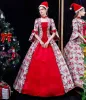Medieval Vintage / Retro Red Prom Dresses 2024 A-Line / Princess Printing Flower Floor-Length / Long Square Neckline Cosplay Pageant 1/2 Sleeves Ball Gown Formal Dresses