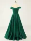 Vintage / Originale Vert Foncé Satin Fendue devant Robe De Bal 2024 Princesse Bretelles Spaghetti Sans Manches Dos Nu Longue Robe De Ceremonie