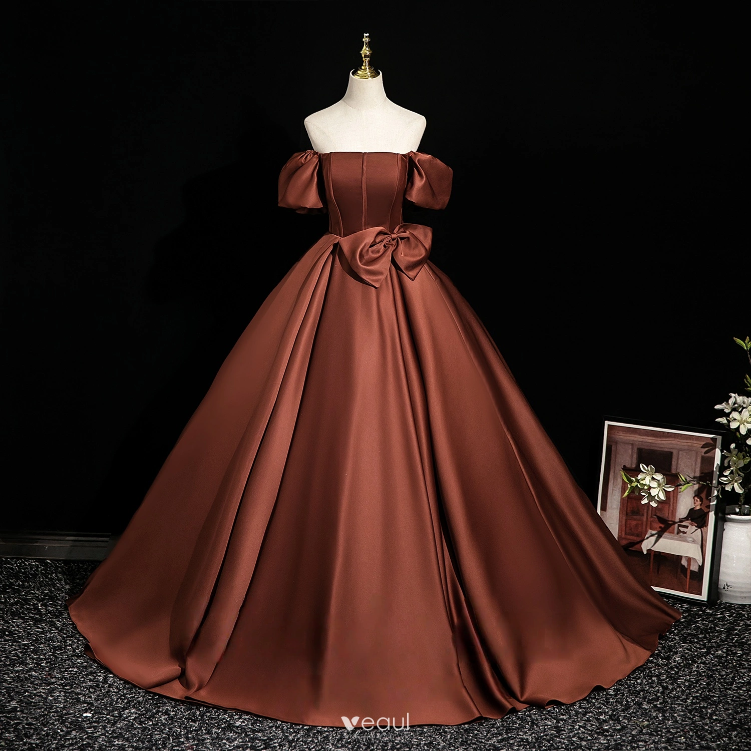 brown prom dresses 2025 Strapless Brown Prom Dress 2025 with Slit Draping 22W / Custom Color main image 0