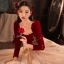 Chic / Beautiful Burgundy Beading Rhinestone Lace Flower Fall Winter Evening Dresses 2023 A-Line / Princess Square Neckline Long Sleeve Backless Bow Floor-Length / Long Evening Party