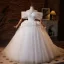 Elegant White Appliques Wedding Dresses 2025 Ball Gown Off-The-Shoulder Short Sleeve Backless Floor-Length / Long Wedding