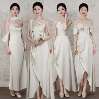 Chic Beautiful Champagne Tea Length Bridesmaid Dresses 2025 Trumpet Mermaid Short Sleeve Backless Wedding