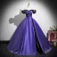 Vintage / Retro Purple Split Front Satin Prom Dresses 2025 Ball Gown Off-The-Shoulder Short Sleeve Backless Floor-Length / Long Formal Dresses