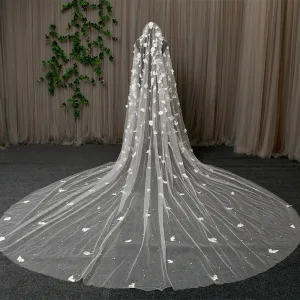 Haut De Gamme Blanche Perle En Dentelle Fleur Tribunal Train Voile De Mariée 2025