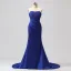 Sexy Meerjungfrau Gespaltete Front Königliches Blau Abendkleider Ballkleider 2024 Reißverschluss Satin Sweep / Pinsel Zug Bandeau Ärmellos