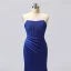 Sexy Meerjungfrau Gespaltete Front Königliches Blau Abendkleider Ballkleider 2024 Reißverschluss Satin Sweep / Pinsel Zug Bandeau Ärmellos