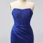Sexy Meerjungfrau Gespaltete Front Königliches Blau Abendkleider Ballkleider 2024 Reißverschluss Satin Sweep / Pinsel Zug Bandeau Ärmellos