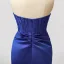 Sexy Meerjungfrau Gespaltete Front Königliches Blau Abendkleider Ballkleider 2024 Reißverschluss Satin Sweep / Pinsel Zug Bandeau Ärmellos