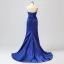 Sexy Meerjungfrau Gespaltete Front Königliches Blau Abendkleider Ballkleider 2024 Reißverschluss Satin Sweep / Pinsel Zug Bandeau Ärmellos