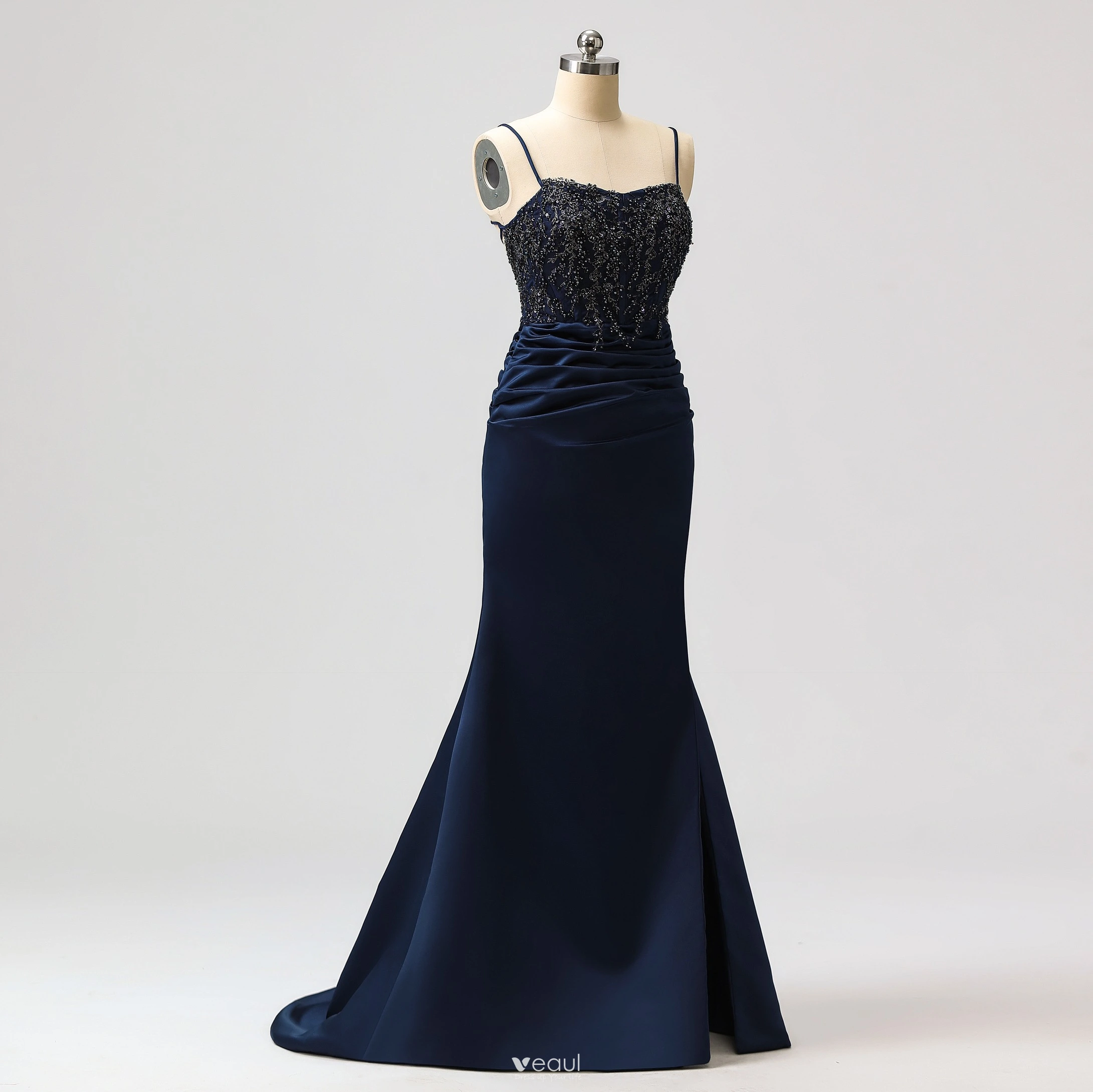 Trumpet Mermaid Backless Spaghetti Straps Beading Prom Dress main image 1