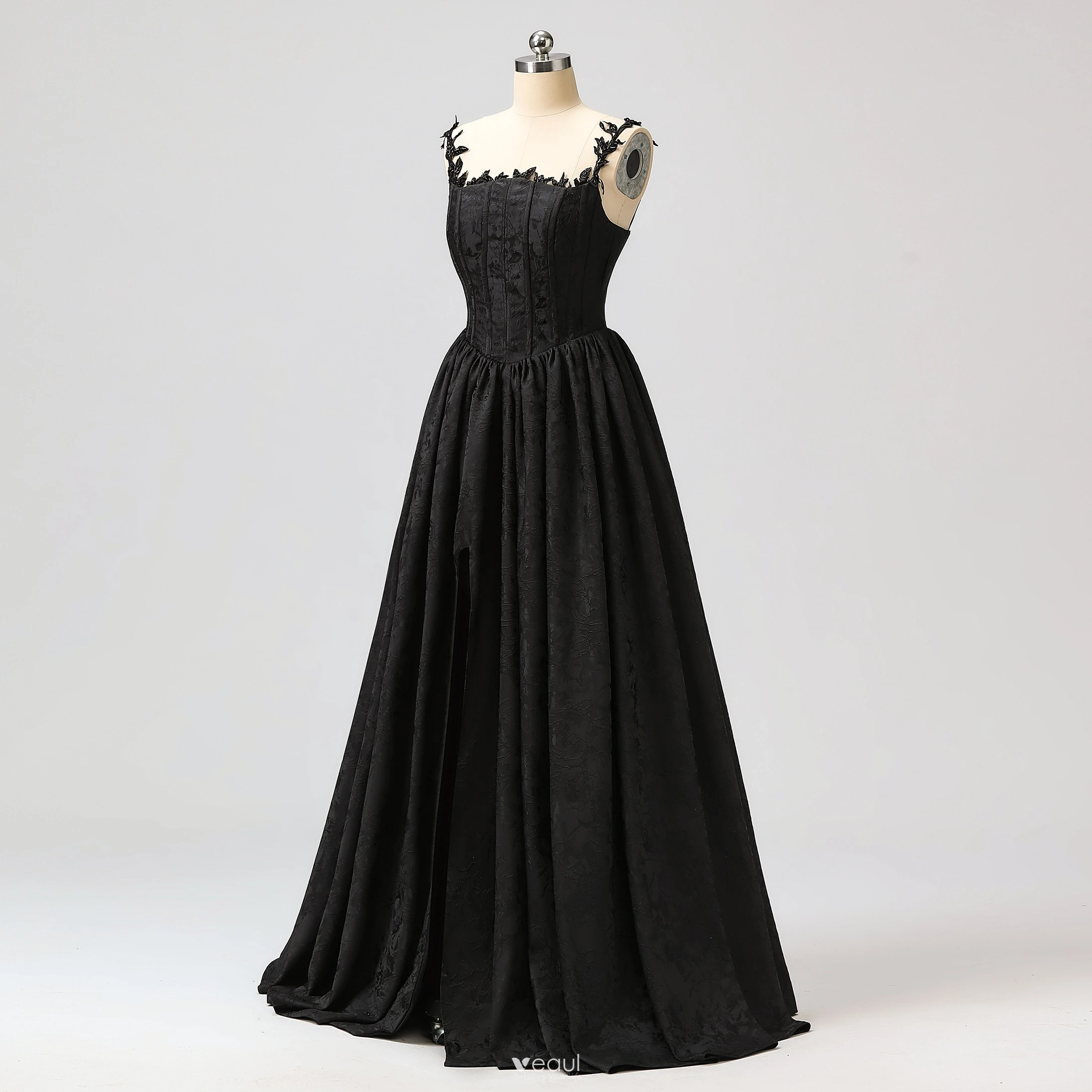 Spaghetti Straps Long Print Black A-line Prom Dress Spaghetti Straps Long Print Black A-line Prom Dress