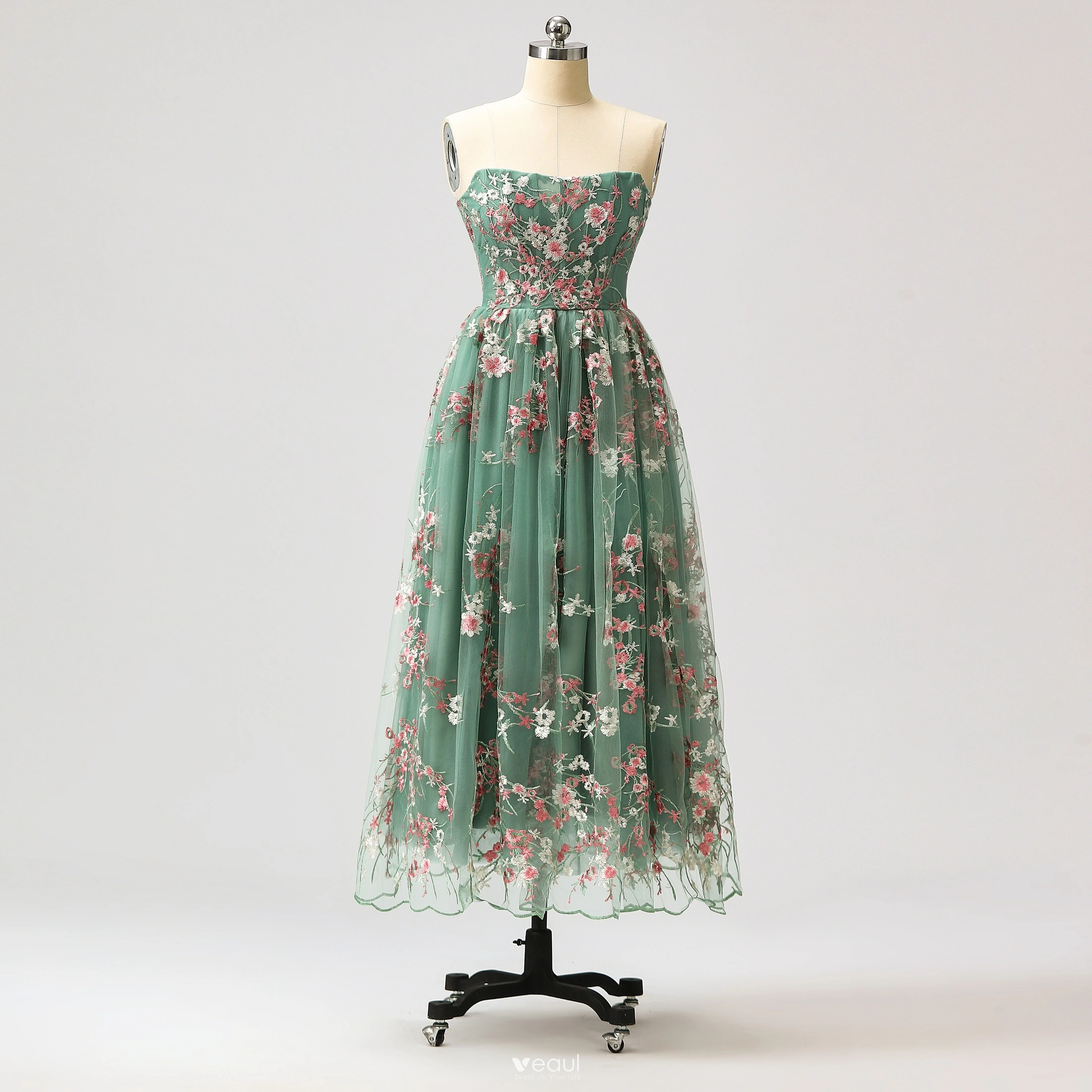 graduation dresses for attendees Floral Printed Flared Sleeve Midi - Sage Green