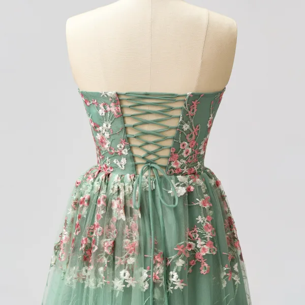 Flower Fairy Floral Sage Green Graduation Dresses Prom Dresses 2024 Crossed Straps Tulle Flower Fairy Floral Sage Green Graduation Dresses Prom Dresses 2024 Crossed Straps Tulle