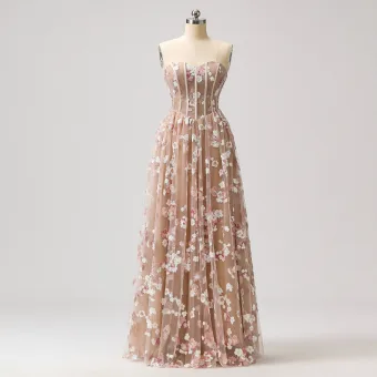 Flower Fairy Sequined Champagne Corset Prom Dresses 2024 Crossed Straps Sweet 16 Sweetheart Floor Length Long Formal Dresses