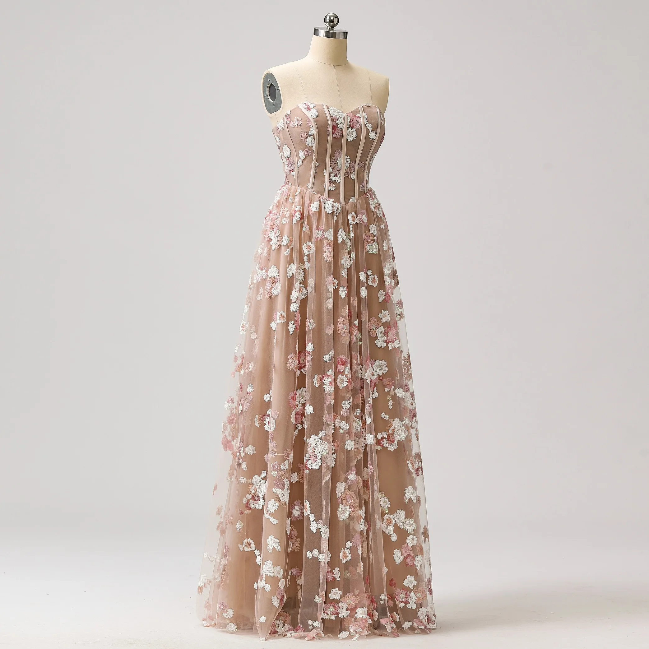Flower Fairy Sequined Champagne Corset Prom Dresses 2024 Crossed Straps Sweet 16 Long