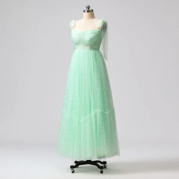 Super Heart-shaped Mint Green Prom Dresses 2024 Homecoming A-Line / Princess Sweet 16 Ankle Length Formal Dresses Crossed Straps Ruffle Tulle