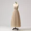 Sparkly Glitter Champagne Tulle Prom Dresses 2024 Sweet 16 Homecoming Ankle Length Formal Dresses A-Line / Princess Spaghetti Straps Crossed Straps Sleeveless