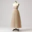 Sparkly Glitter Champagne Tulle Prom Dresses 2024 Sweet 16 Homecoming Ankle Length Formal Dresses A-Line / Princess Spaghetti Straps Crossed Straps Sleeveless