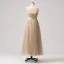 Sparkly Glitter Champagne Tulle Prom Dresses 2024 Sweet 16 Homecoming Ankle Length Formal Dresses A-Line / Princess Spaghetti Straps Crossed Straps Sleeveless