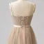 Sparkly Glitter Champagne Tulle Prom Dresses 2024 Sweet 16 Homecoming Ankle Length Formal Dresses A-Line / Princess Spaghetti Straps Crossed Straps Sleeveless