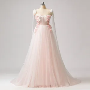 Eventyr 3d Lace Rødmende Rosa Blomst Ballkjoler 2024 Kjæreste Søt 16 Formelle Kjoler Kryssede Stropper Lange Tyll Prinsesse