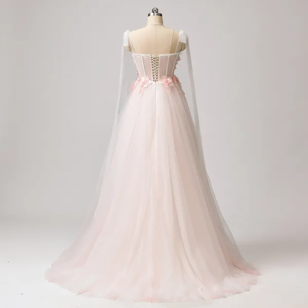 Eventyr 3D Lace Rødmende Rosa Blomst Ballkjoler 2024 Kjæreste Søt 16 Formelle Kjoler Kryssede Stropper Lange Tyll Prinsesse