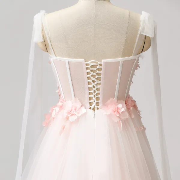 Eventyr 3D Lace Rødmende Rosa Blomst Ballkjoler 2024 Kjæreste Søt 16 Formelle Kjoler Kryssede Stropper Lange Tyll Prinsesse