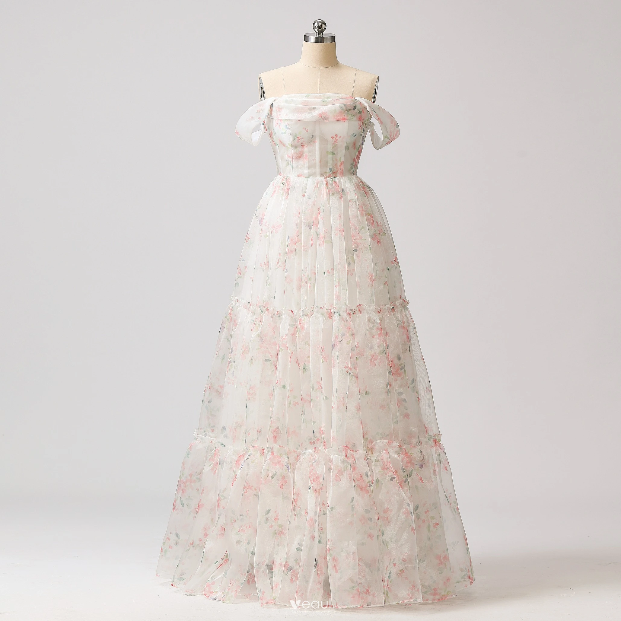 Pink Floral Straps A Line Princess Prom Dress Pink Floral Straps A Line Princess Prom Dress