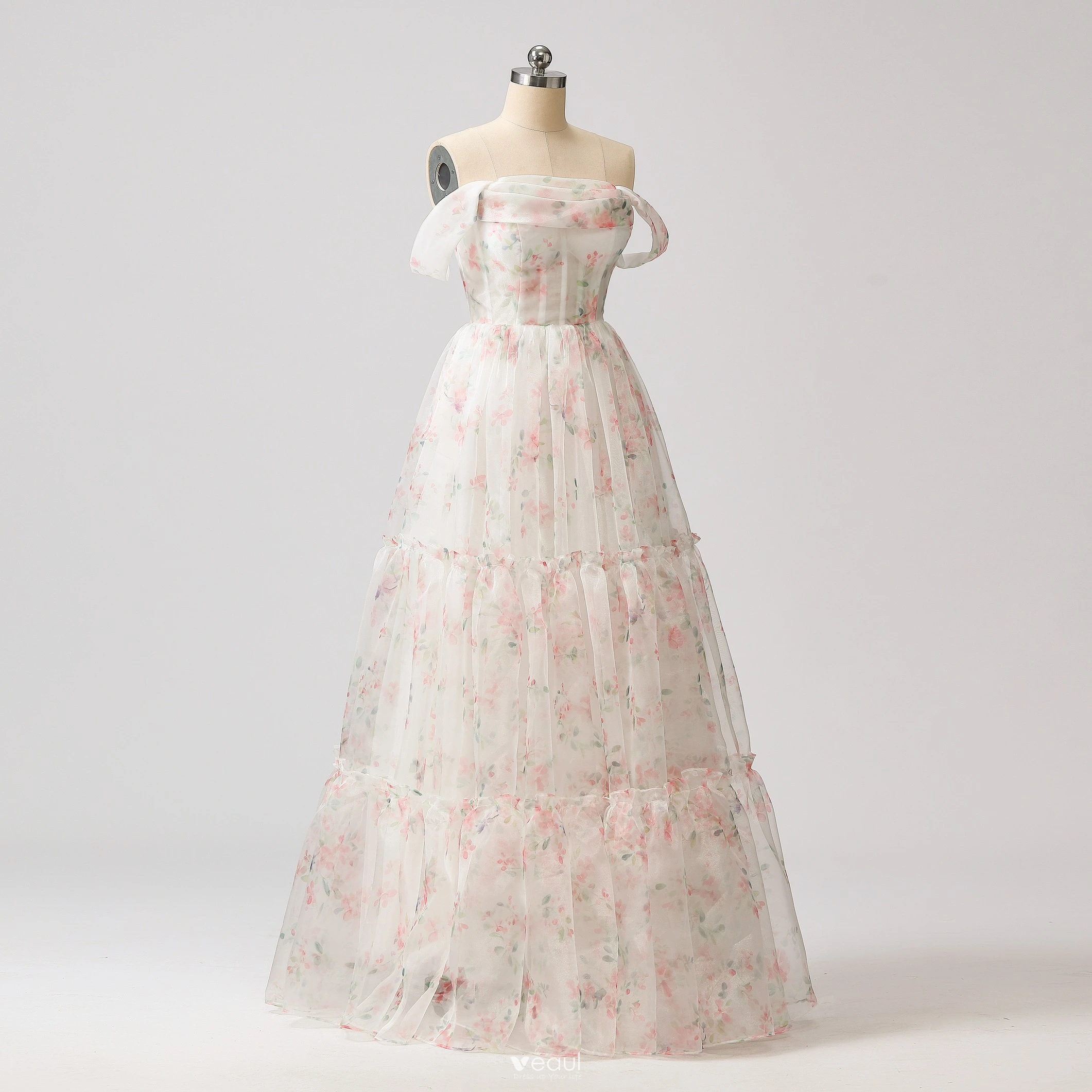 Pink Floral Straps A Line Princess Prom Dress Pink Floral Straps A Line Princess Prom Dress